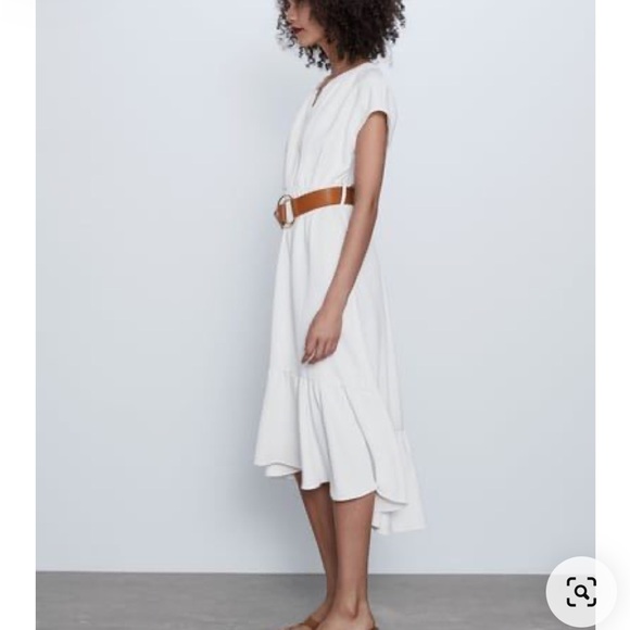Zara Off-White Midi Ruffle Dress - Picture 2 of 9